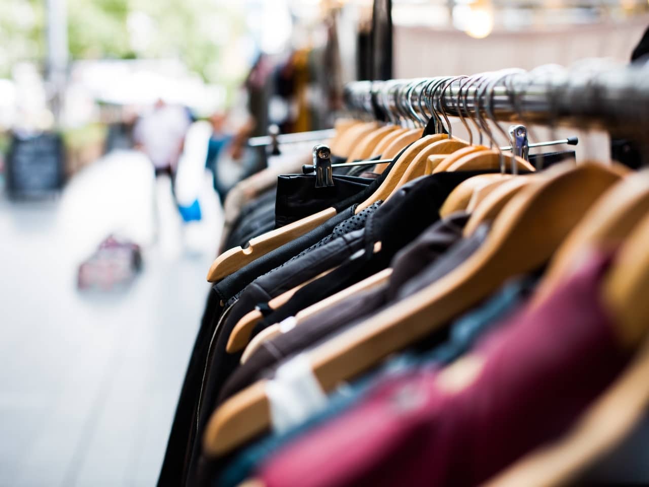 close-up of hanging clothes
